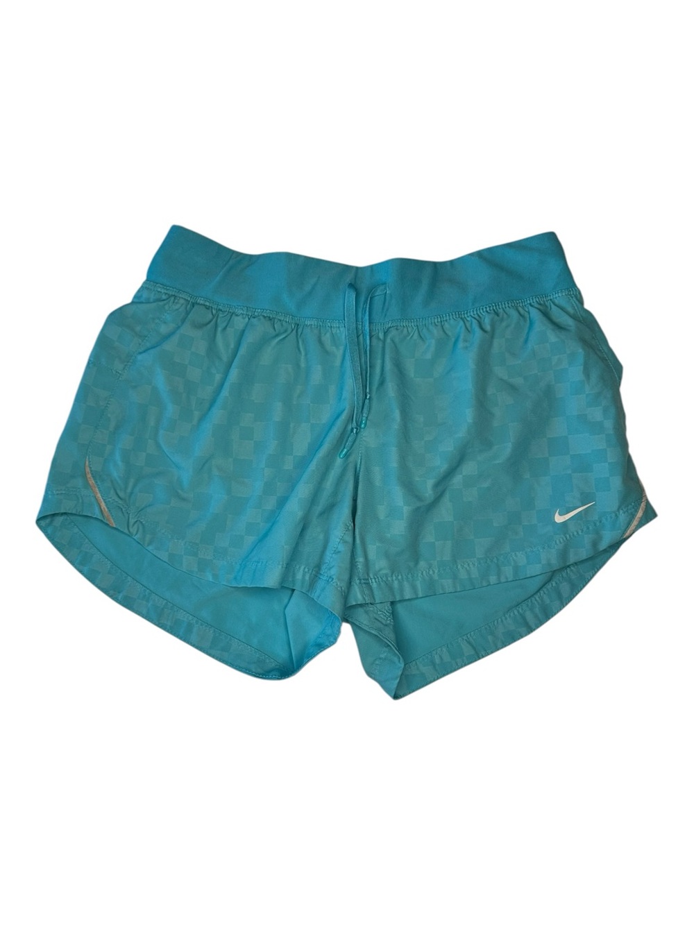 Nike Dri-FIT Women’s Running Shorts S Aqua Blue Checkerboard Built-In Brief